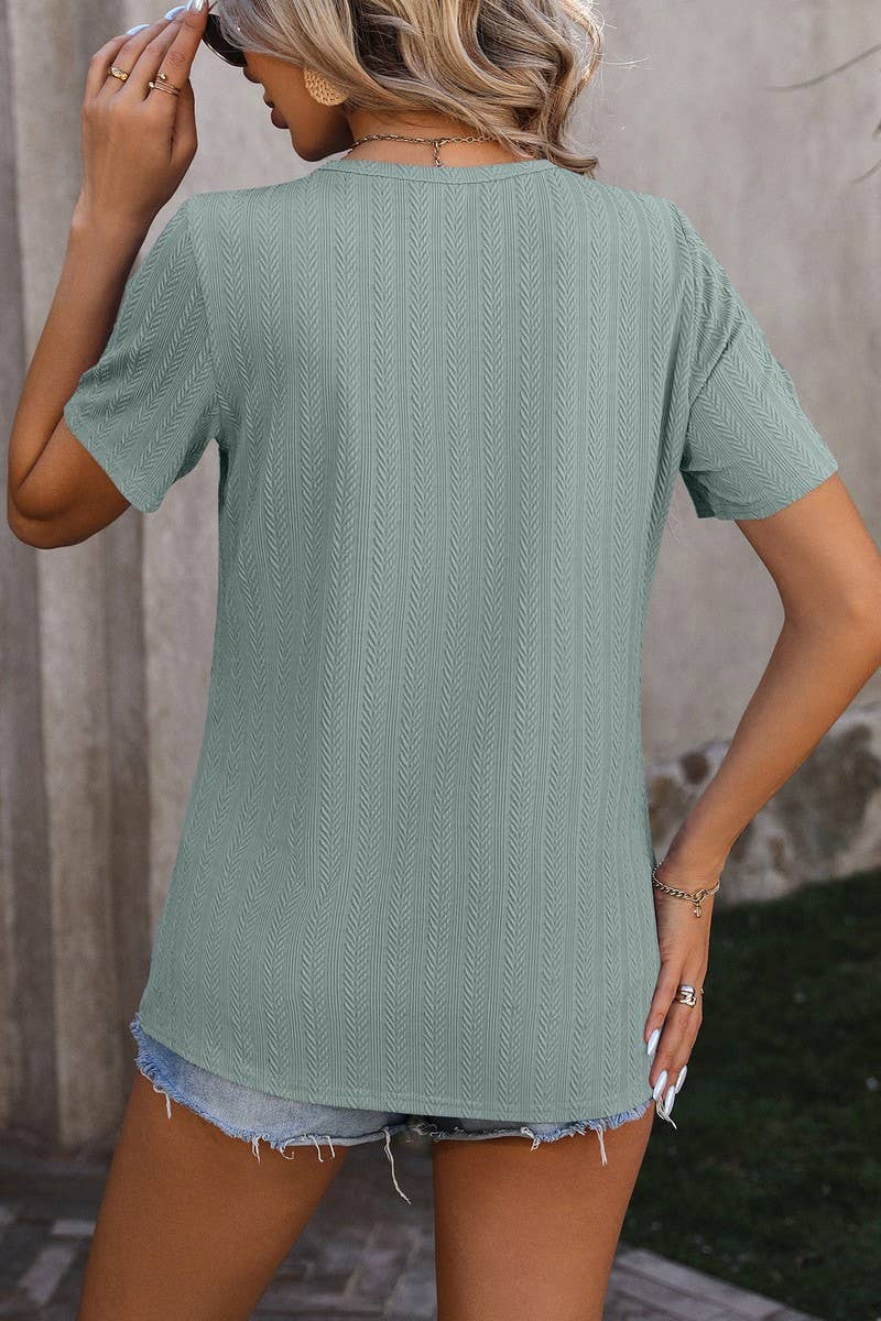 CWTBLS0912_ROUND NECK WHEAT JACQUARD SHORT SLEEVE TOP