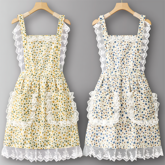 Floral Lace Trim Kitchen Apron for Women