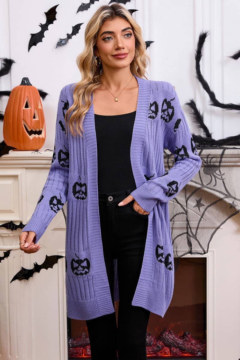 CWOCAL00699_HALLOWEEN PUMPKIN JACQUARD KNIT CARDIGAN