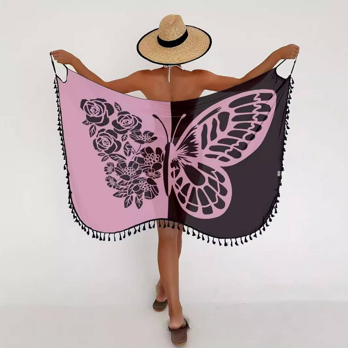 Multi-Way Tassel Beach Dress, Butterfly Mesh Cover