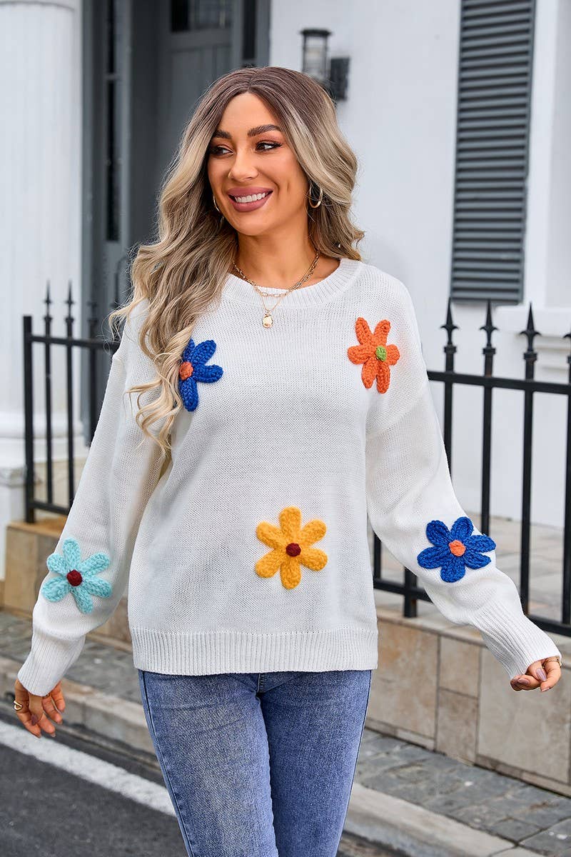 CWOSWL3070_CASUAL FLORAL LOOSE CREWNECK SWEATER
