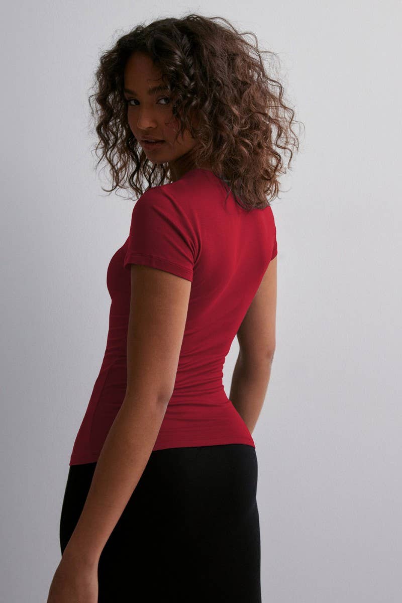 CWTTS1586_ROUND NECK SEXY SLIM PURE HOT GIRL T-SHIRT