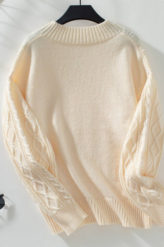 CWOSWL2827_SOLID COLOR CABLE KNIT PULLOVER SWEATER