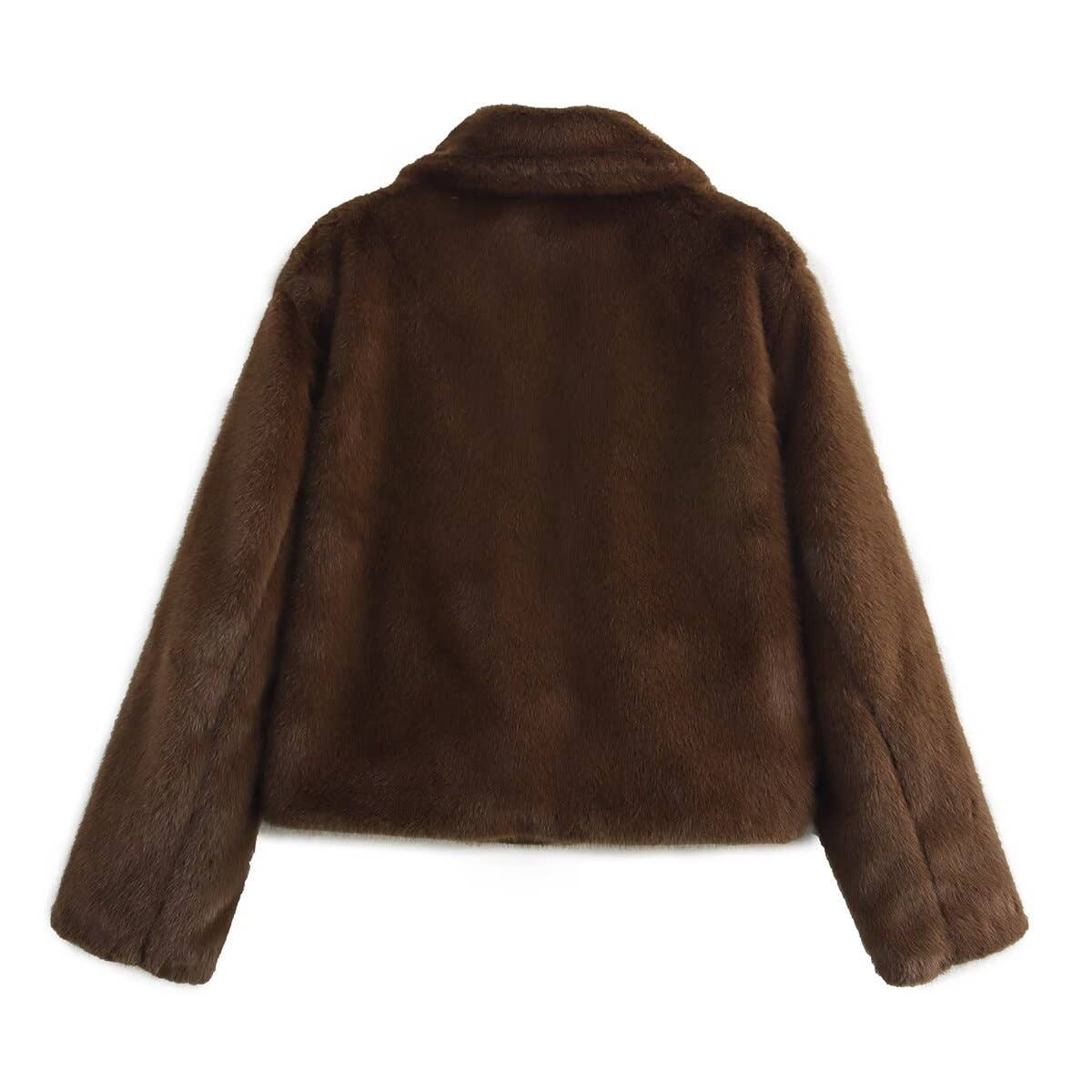 Artificial fur lapel long-sleeved woolen coat