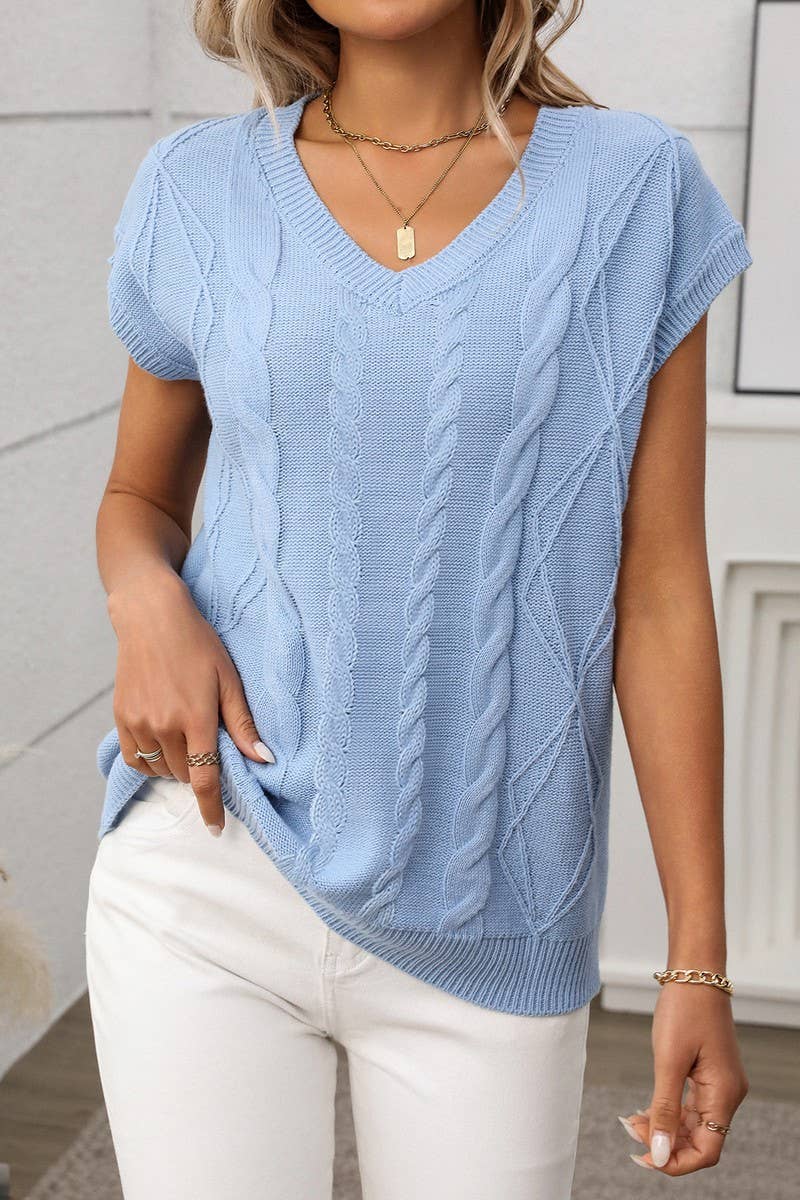 CWOSWS0134_V-NECK CABLE KNIT LOOSE SLEEVELESS VEST SWEATER
