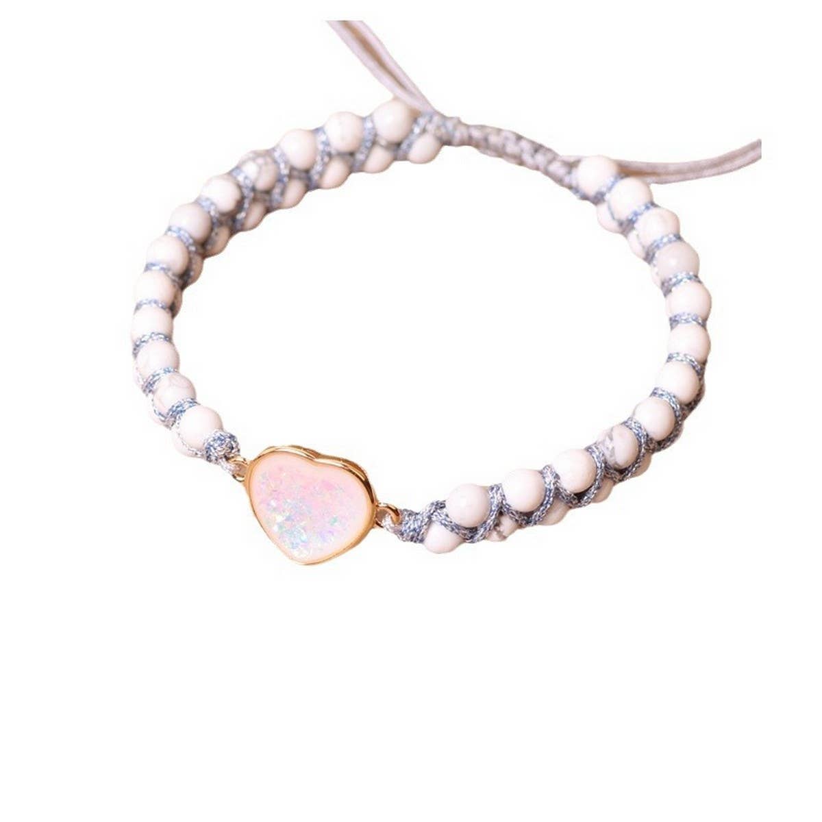 HEART WHITE STONE BEADS YOGA FRIENDSHIP BRACELET
