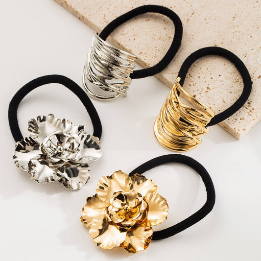 Minimalist Metal Flower Low Ponytail Hair Tie