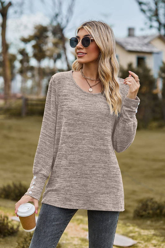 CWTBLL3688_SOLID COLOR ROUND NECK LOOSE CASUAL LONG SLEEVE T