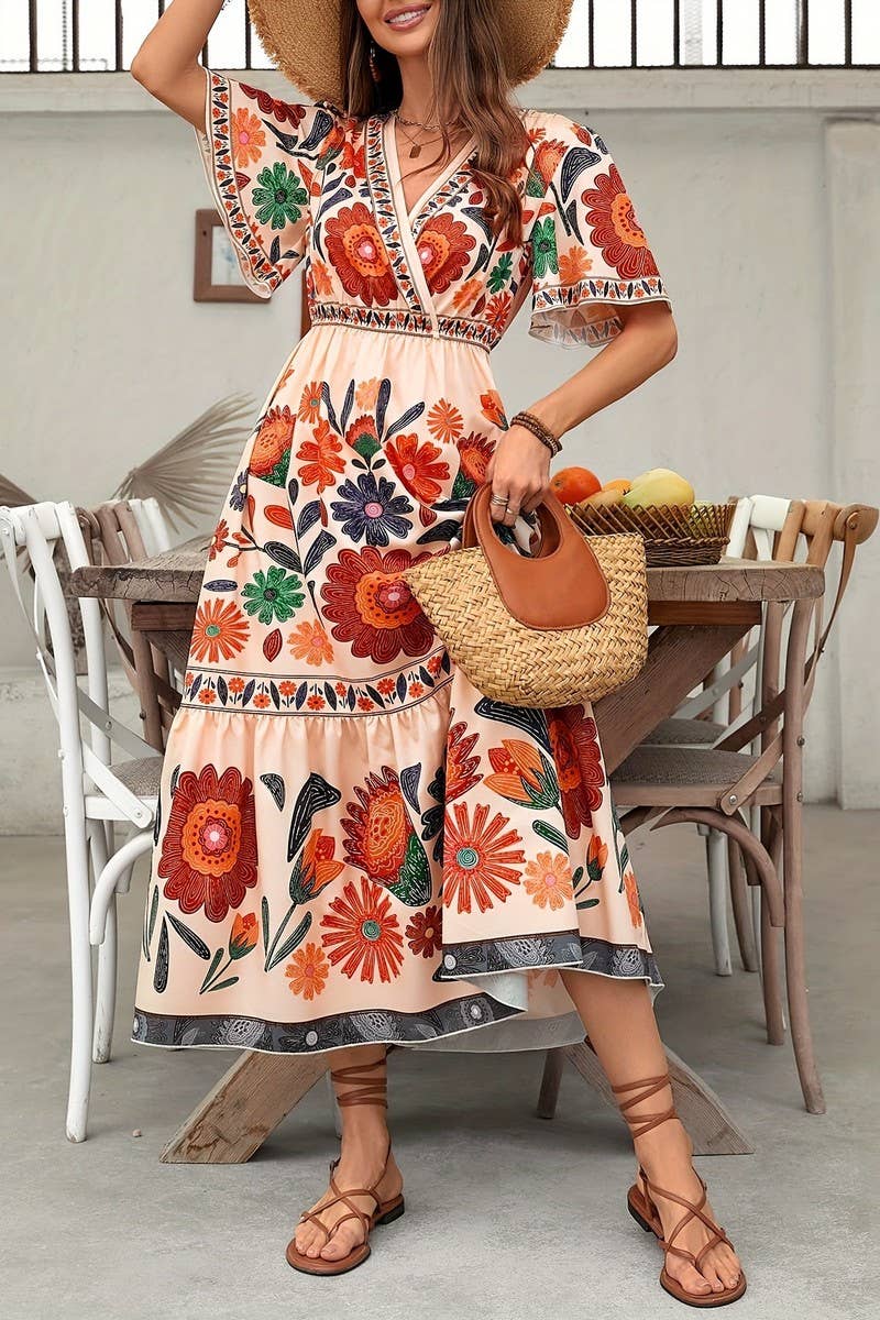 CWDMD6393_BOHO CROSS NECK SHORT SLEEVE PRINTED MAXI DRESS