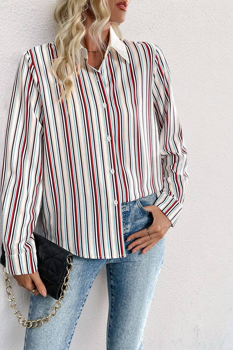 CWTSTL2070_VERTICAL STRIPED LONG SLEEVE LAPEL SHIRT