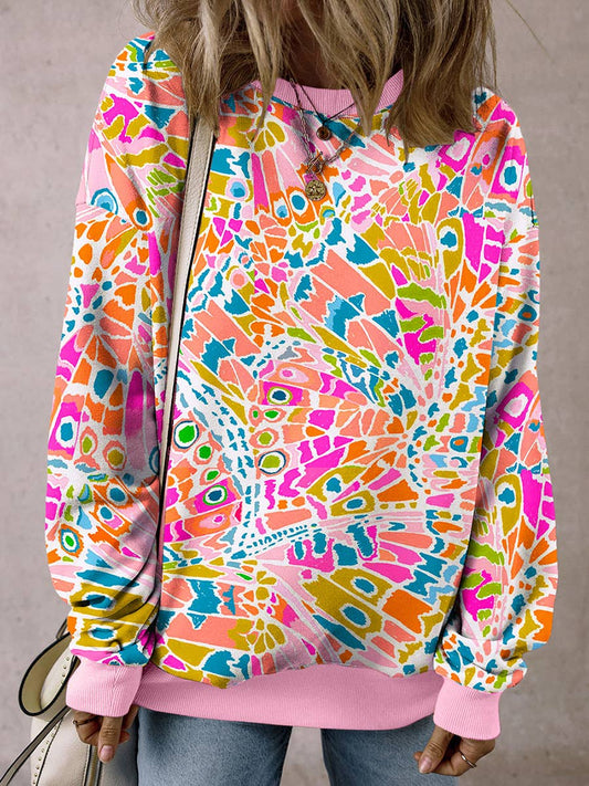 CREW-NECK DESIGN SENSE ABSTRACT PRINTED HOODIE