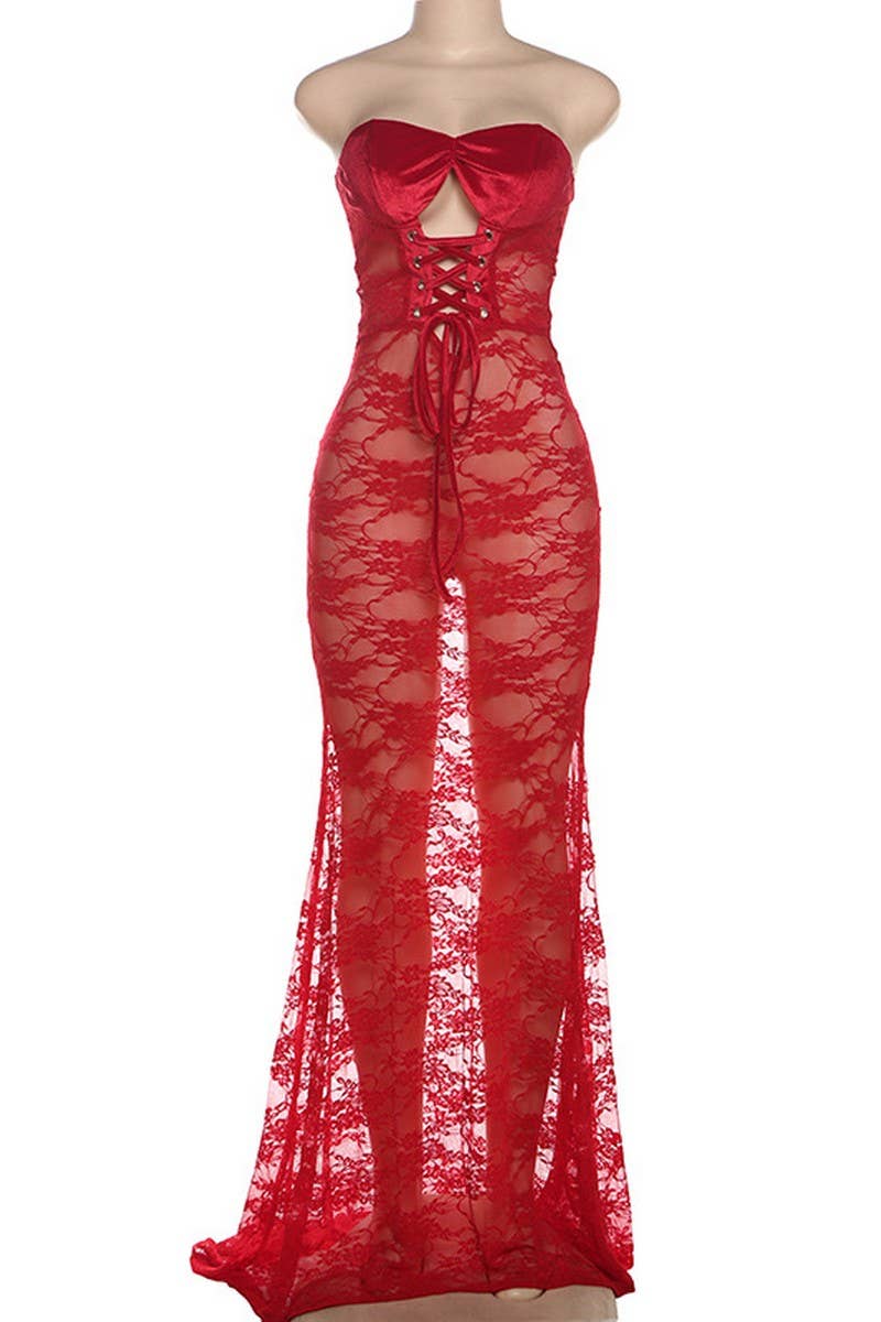 CWDMD6428_STRAPLESS LACE SEE-THROUGH LONG SKIRT