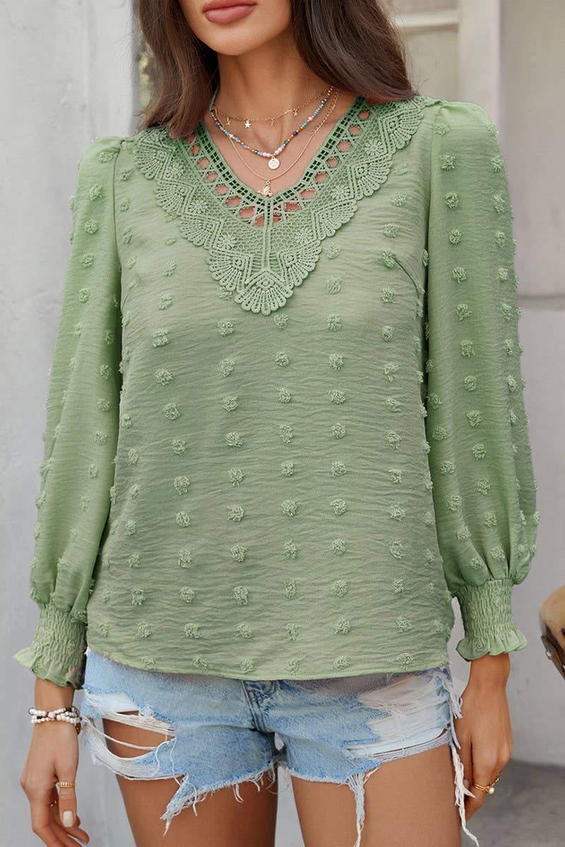 CWTBLL3594_SOLID COLOR JACQUARD OLIVE LONG SLEEVE SHIRT