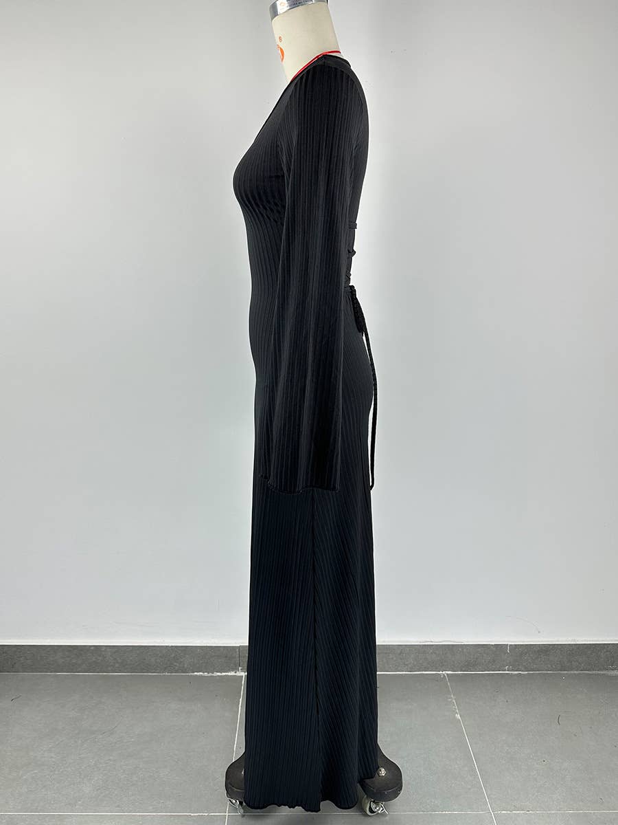 BIG PIT STRIP LONG SLEEVE U-NECK DRESS