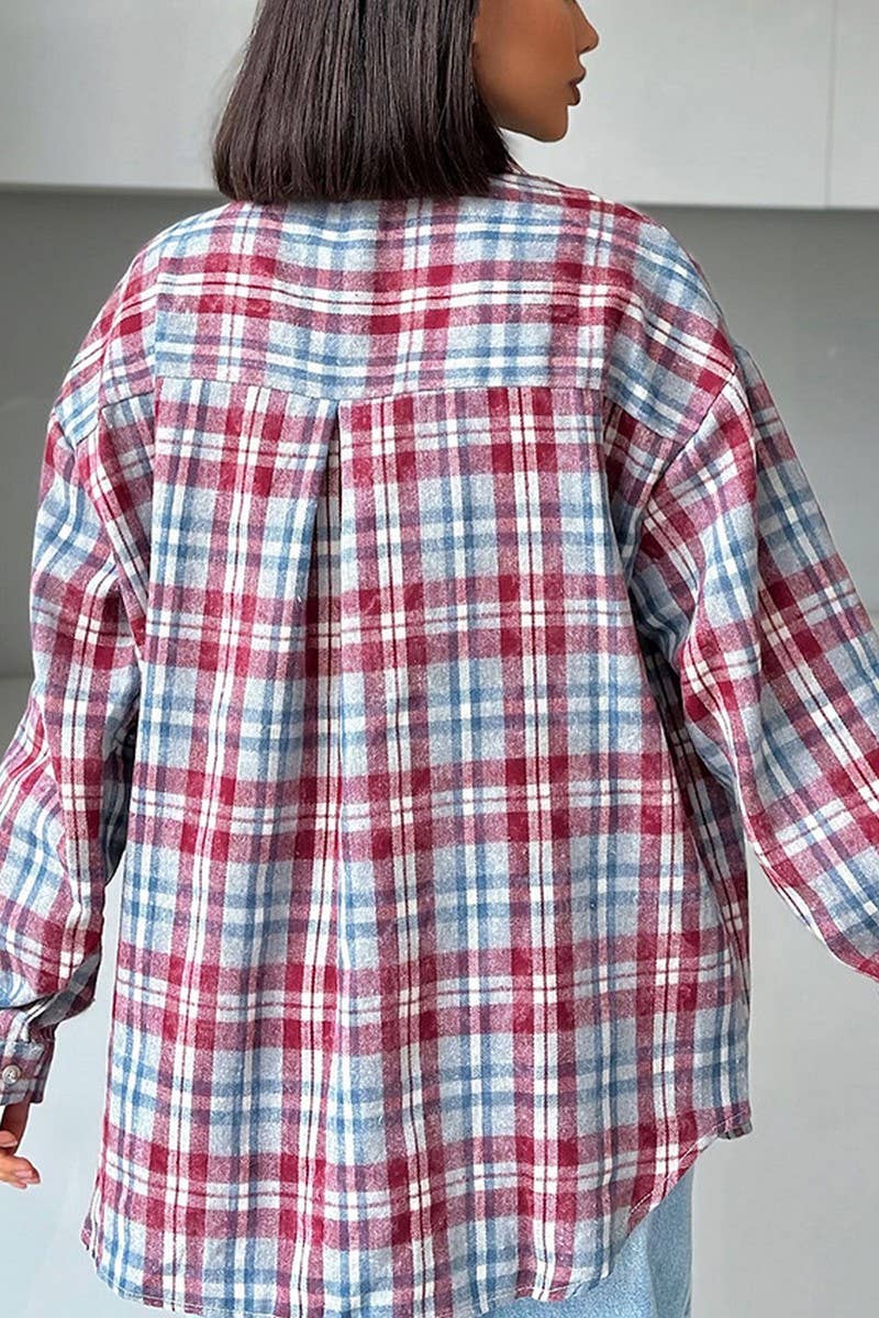 CWTBLL00597_LOOSE RETRO PLAID LONG SLEEVE SHIRT TOP