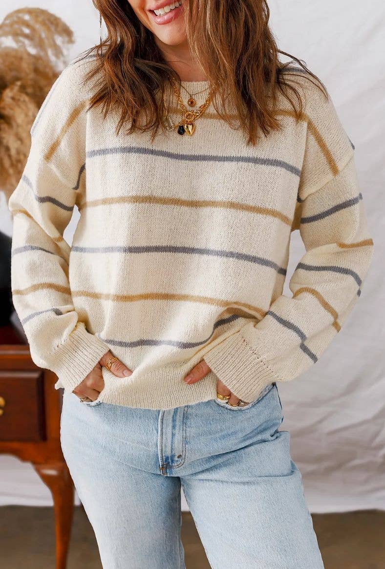 Casual colorful striped pullover loose sweater