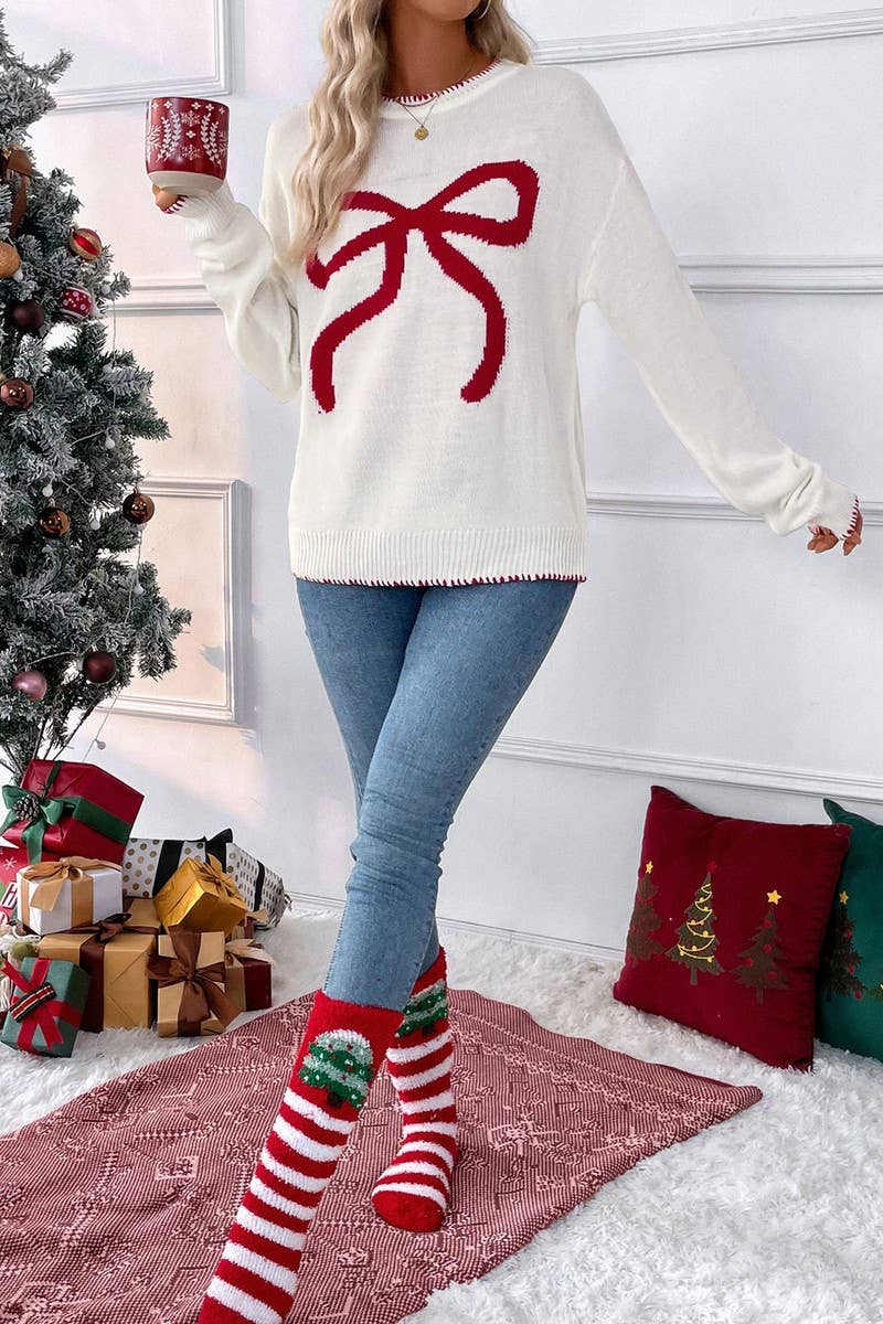CWOSWL5070_LOOSE LONG SLEEVE CREWNECK CHRISTMAS SWEATER