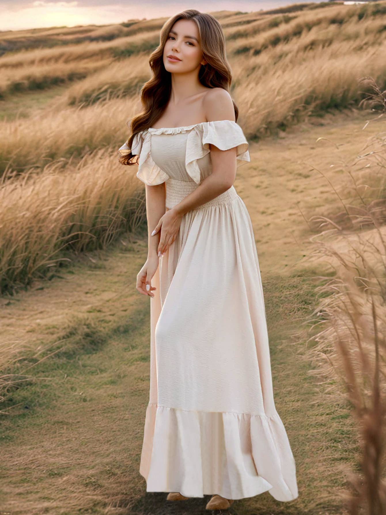 Chic Slim Fit Ruffle Off-Shoulder Vintage Dress