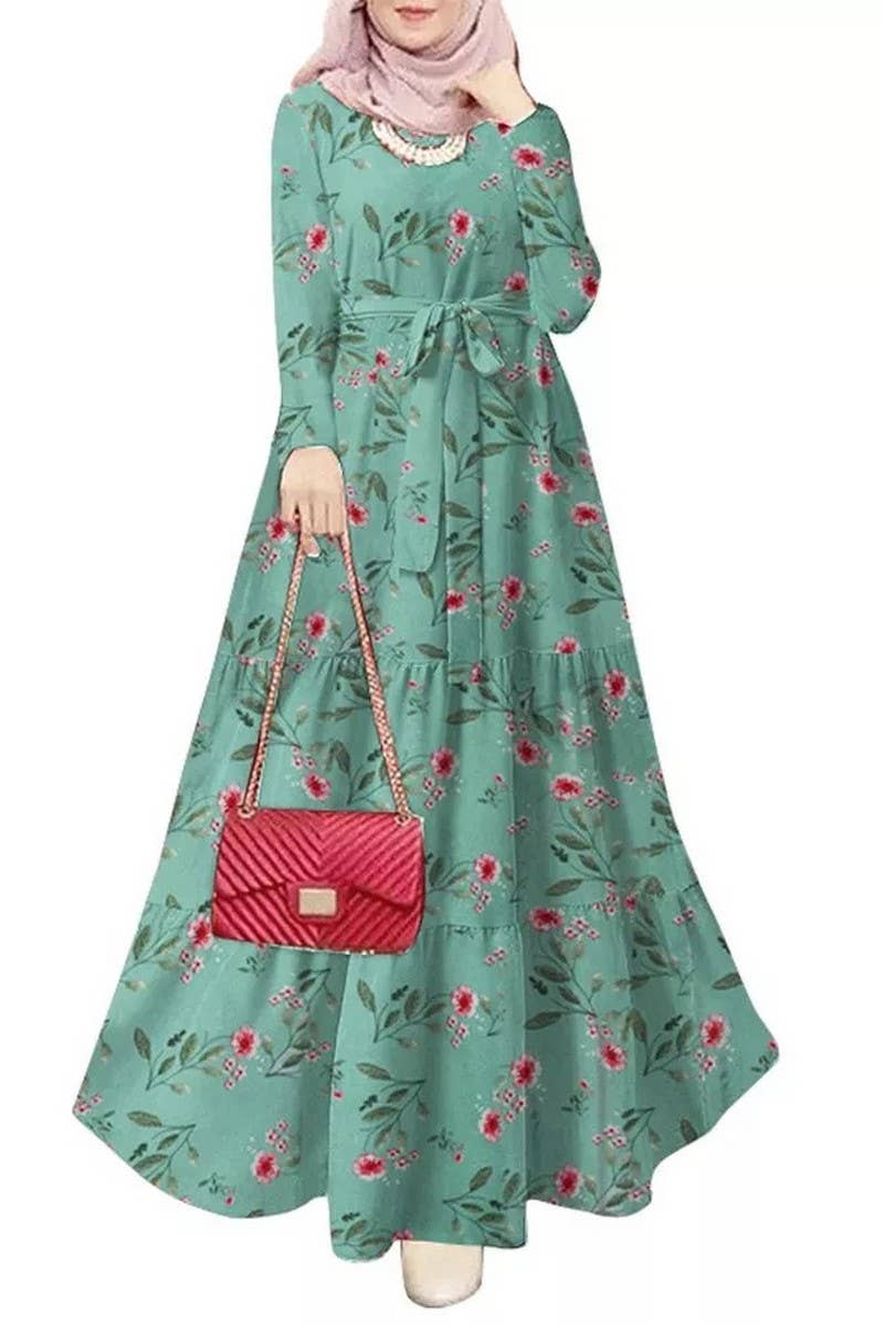 CWDMD3273_PRINTED TIE-NECK MUSLIM DRESS