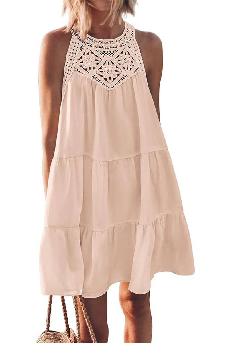 CWDSD10603_CASUAL SLEEVELESS A-LINE LAYERED TANK DRESS