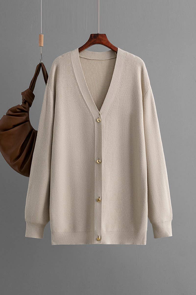 CWOCAL00669_SOLID LOOSE V NECK LONG KNIT CARDIGAN