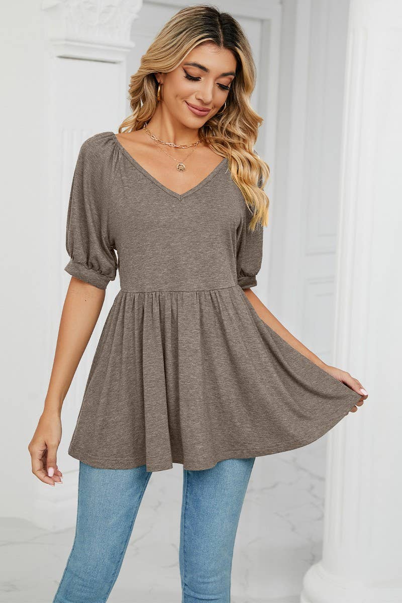 CWTTS0753_V-Neck Shirt Sleeve Top