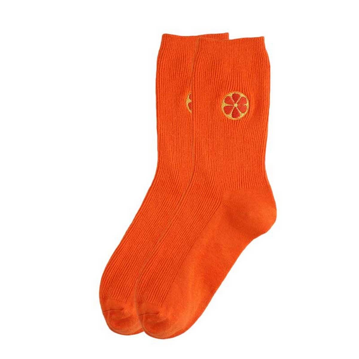 FRUIT EMBROIDERY PATTERN STOCKINGS CREW SOCKS_CWAH1116