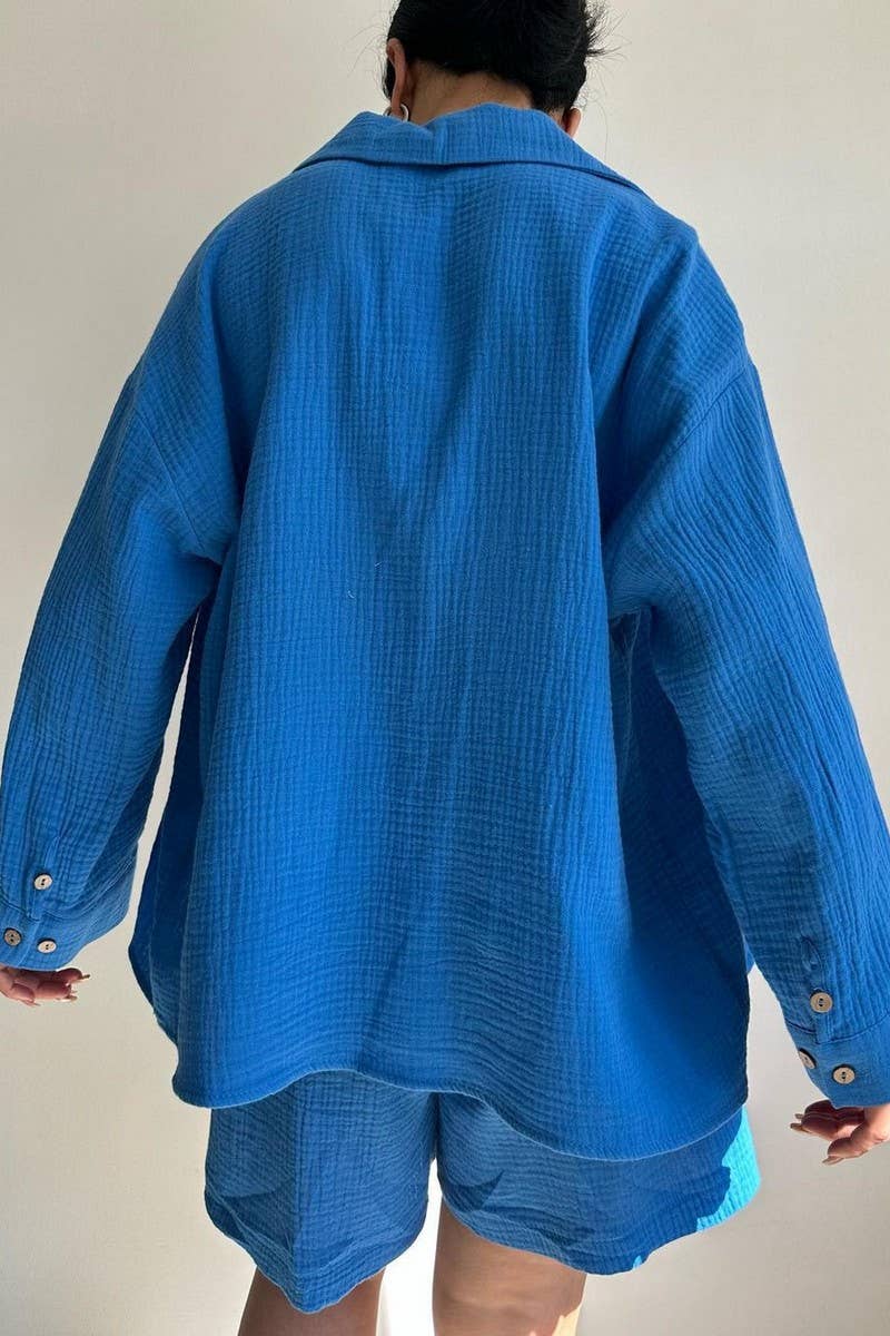 CWSTB1358_LAPEL SHIRT DRAWSTRING SHORTS TWO-PIECE SET