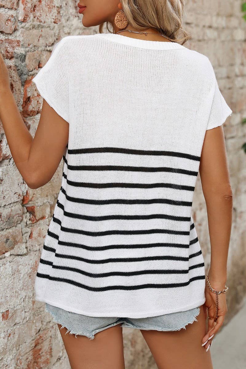 CWOSWS0145_CHUNKY KNIT STRIPED CREW NECK SWEATER