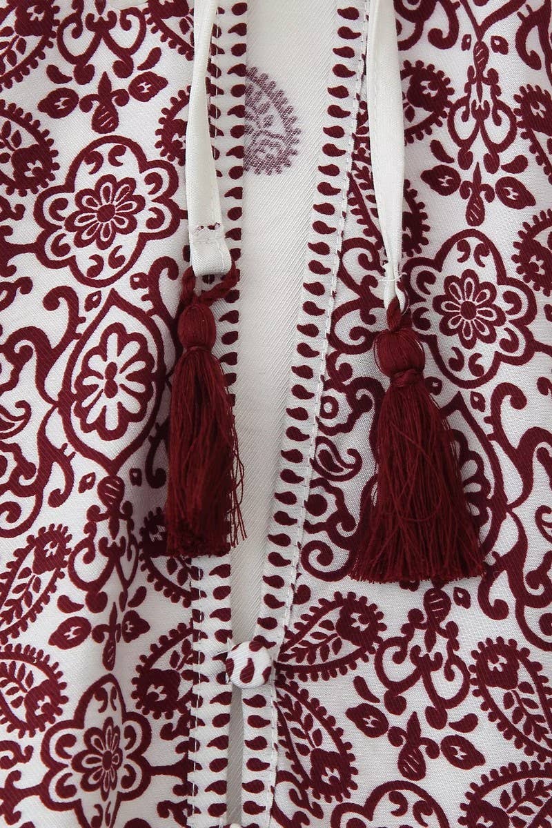 CWTBLL3822_STREET FASHION LACE-UP PRINTED LONG SLEEVE SHIRT