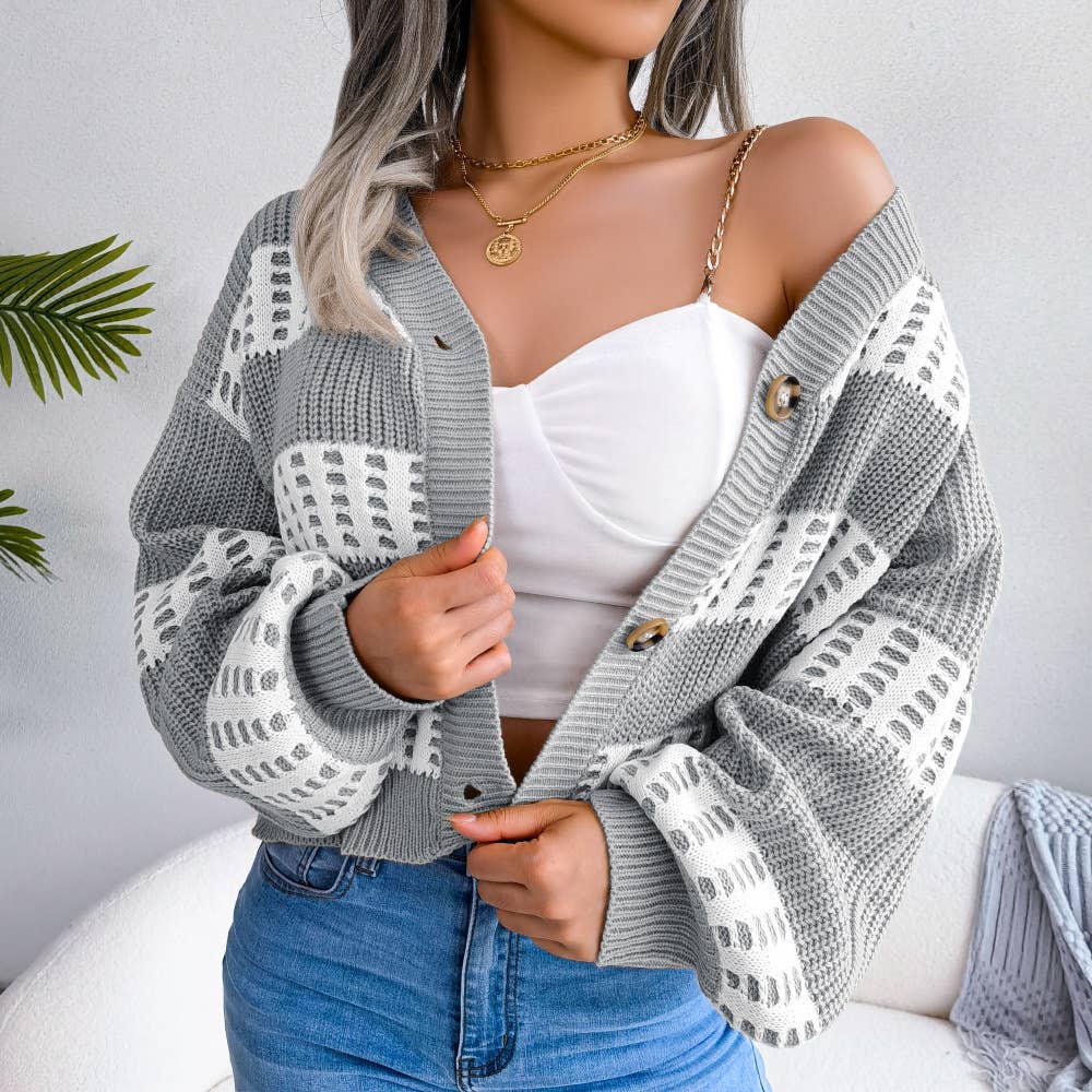 Design lantern sleeve cardigan sweater jacket