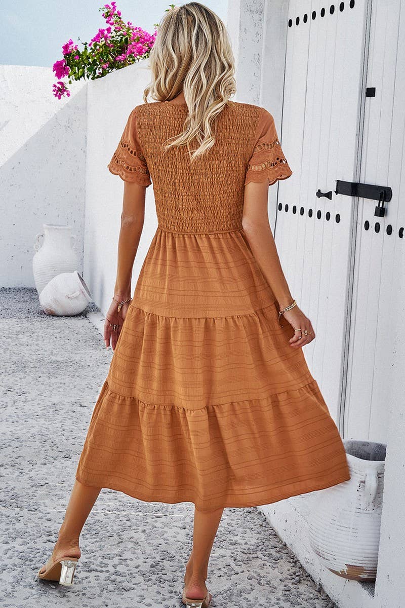 CWDSD2795_Smocking Detailed Short Sleeve Dress