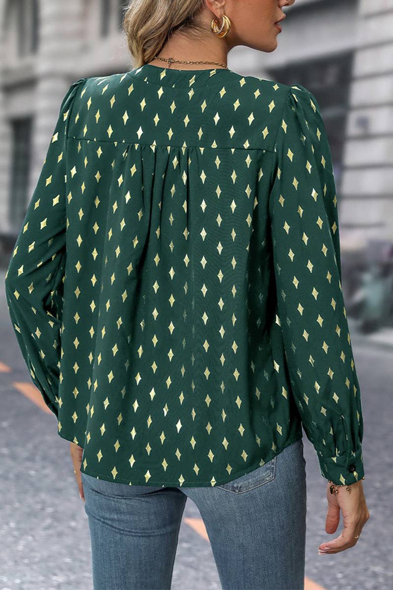 CWTBLL3584_WOMEN'S ELEGANT DIAMOND HOT STAMPING SHIRT