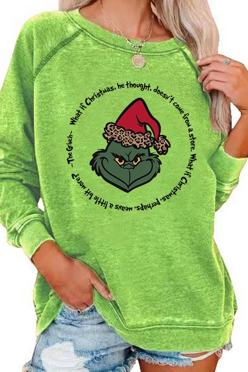 CWTBLL01326_CHRISTMAS CARTOON HORN SLEEVE SWEATSHIRT