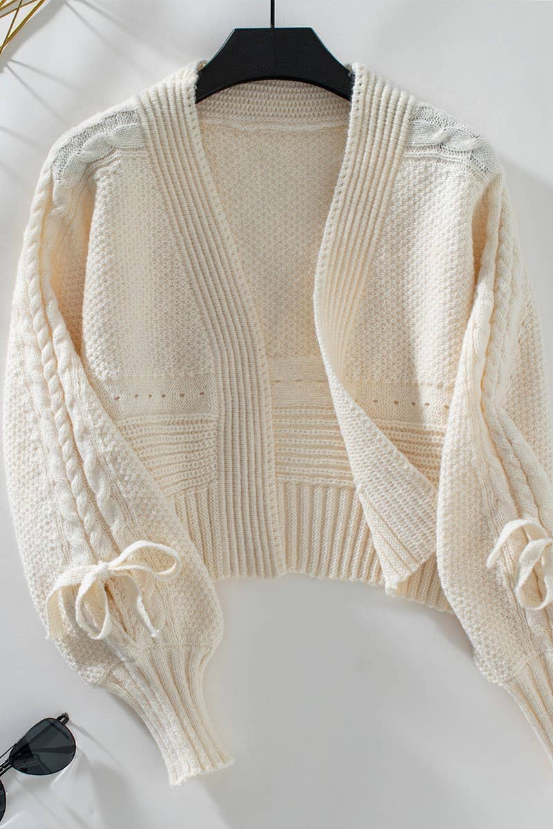 CWOCAL0850_LONG SLEEVE BOW TIE KNIT CARDIGAN SWEATER