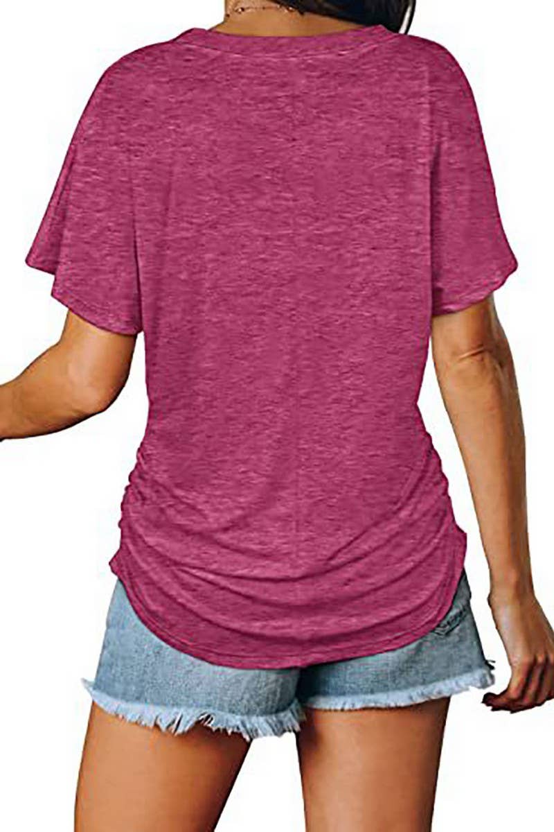 CWTTS1178_V-NECK SOLID COLOR CASUAL LOOSE TOP