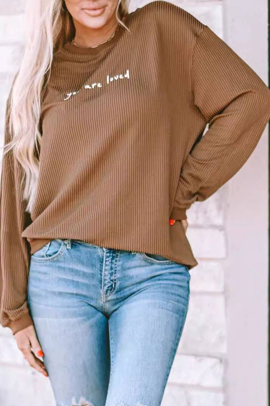 CWTBLL3077_CORDUROY CREW NECK LONG SLEEVE BAGGY TOP