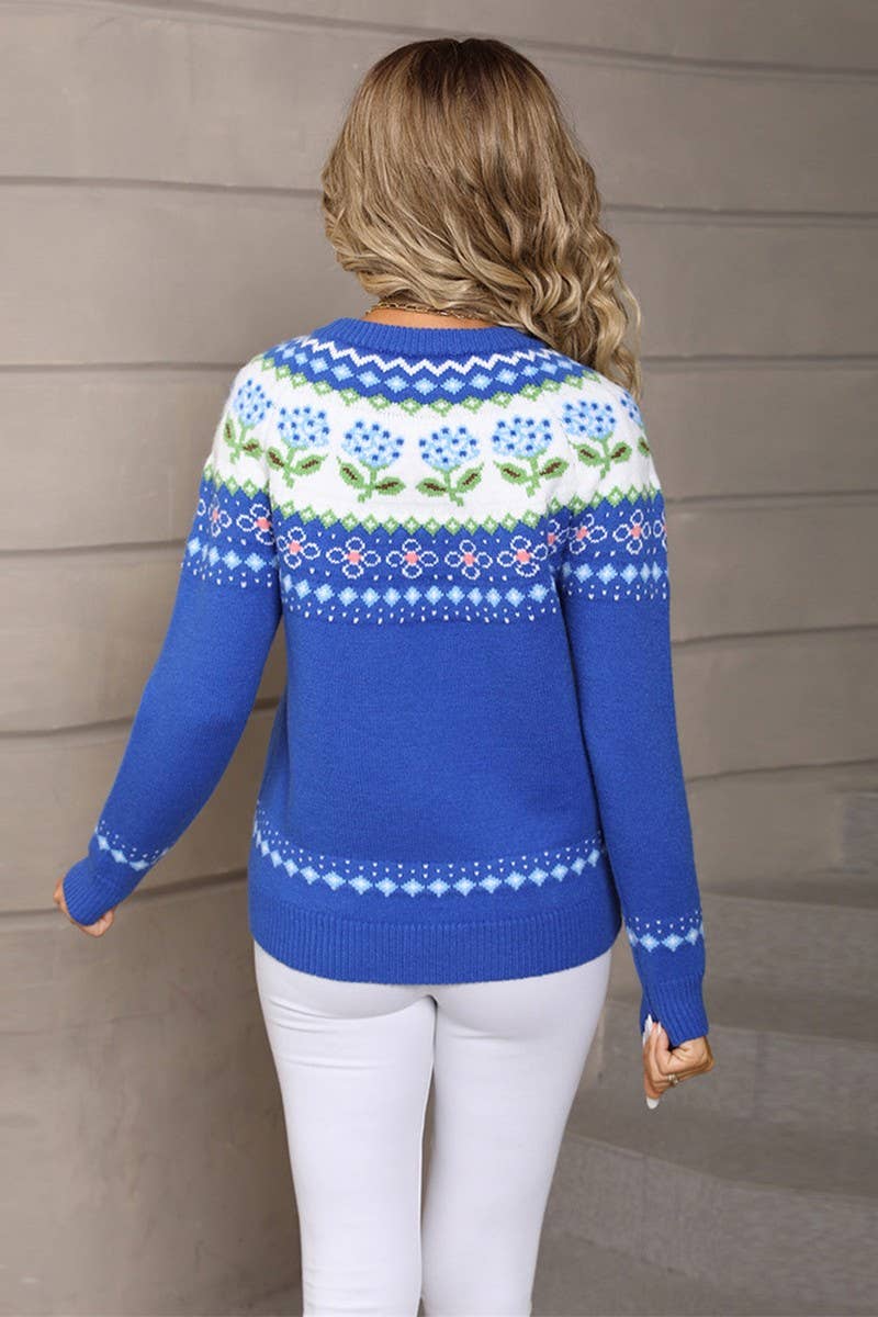 CWOSWL07593_HOLIDAY CHRISTMAS NEW YEAR PRINT SWEATER