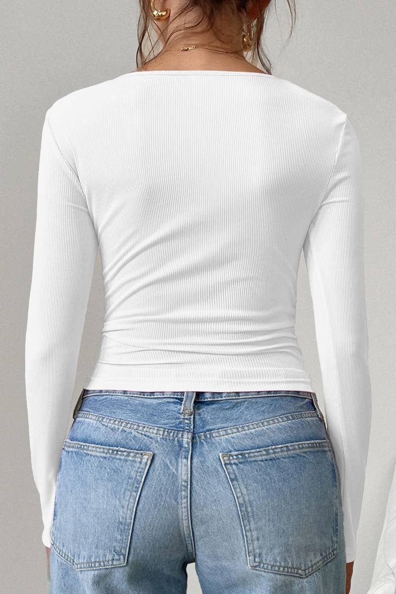 CWTBLL2263_FALL LACE U-NECK LONG-SLEEVED SLIM-FIT TOP