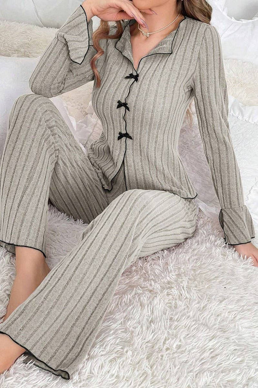 CWSPJ00491_BOW TIE COLLAR LONG SLEEVE TOP AND PANTS SET