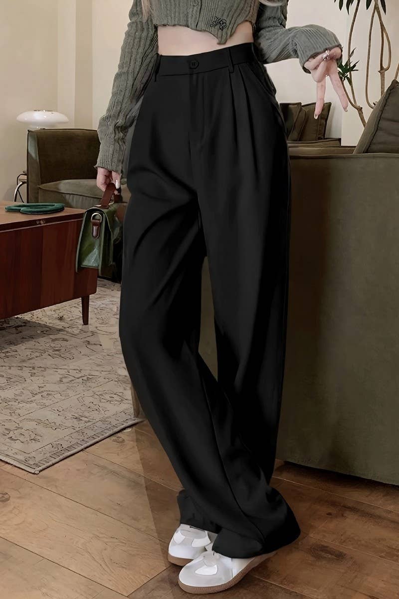 CWBLP2075_HIGH WAIST LOOSE FIT DRAPED STRAIGHT TROUSERS