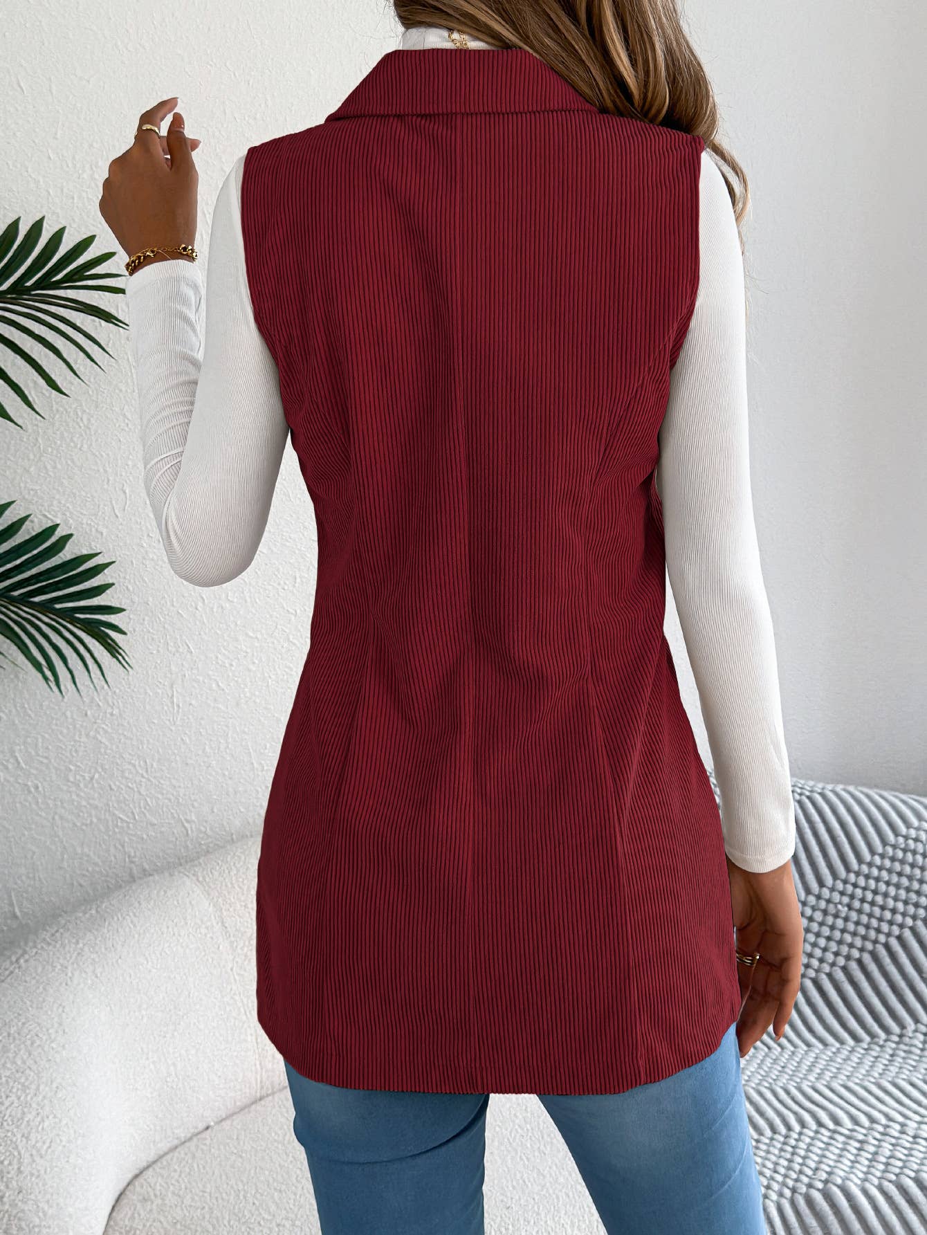 Casual single-breasted suit collar corduroy vest