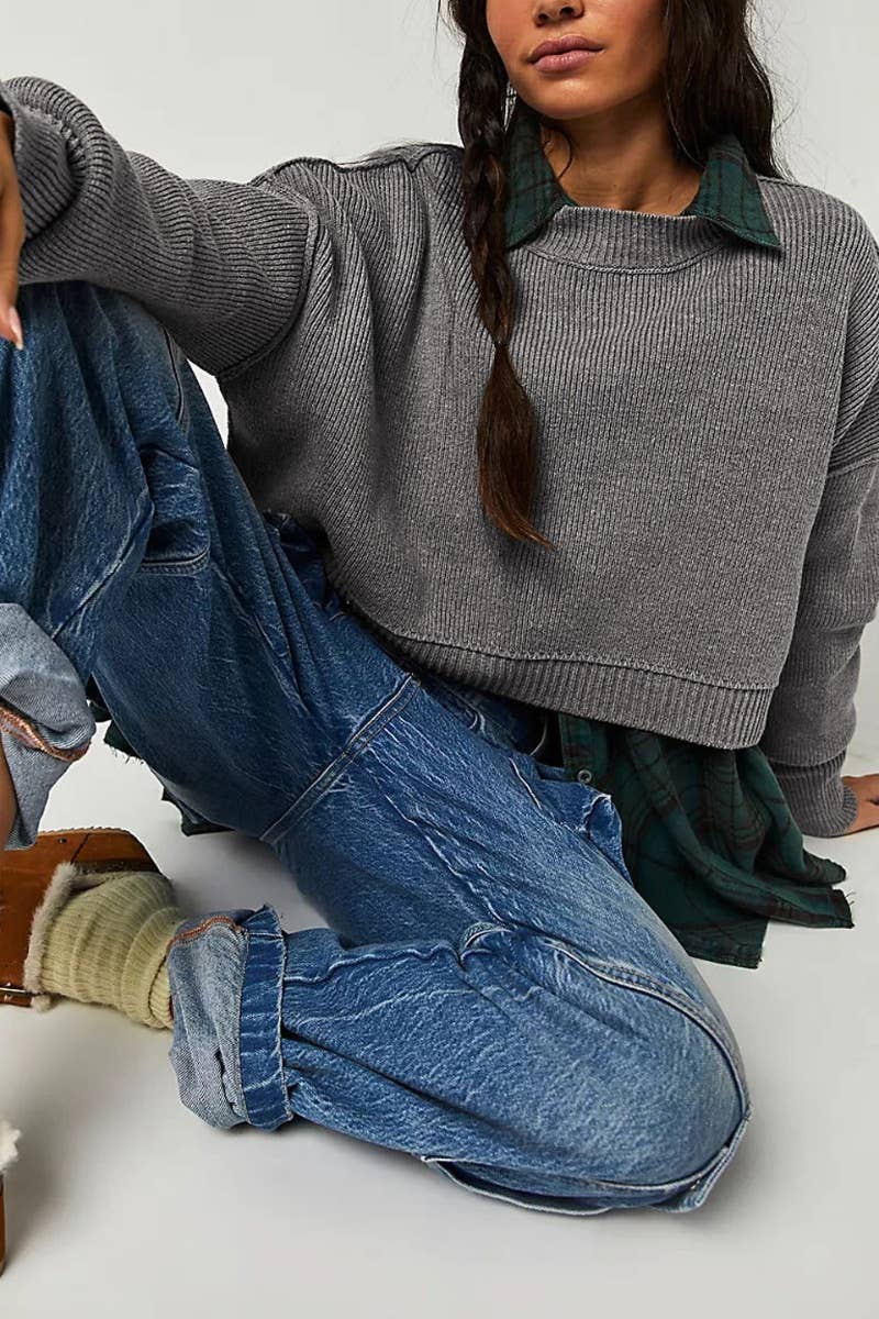 CWOSWL6722_FASHION CREW-NECK LONG-SLEEVED LOOSE SWEATER