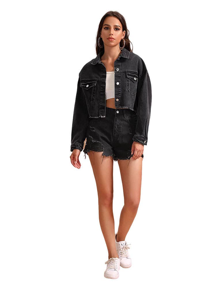 Fashionable fringed loose short denim jacket
