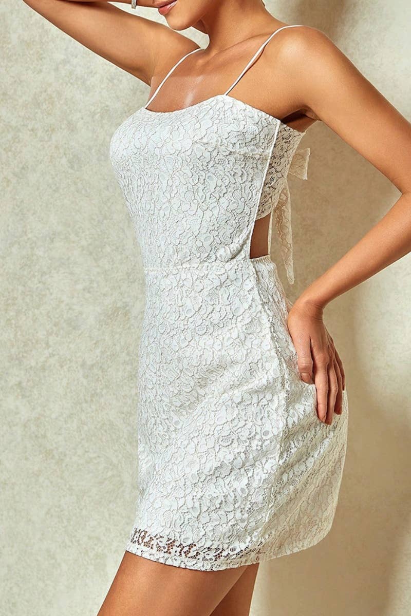 CWDHL0439_SUMMER SLEEVELESS LACE HALTER DRESS SHORT