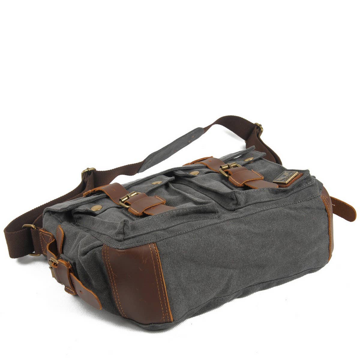 Retro Canvas Satchel Bag with Crazy Horse Leather_CWAB5555