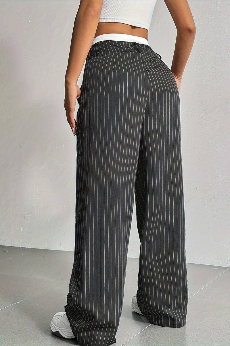 CWBLP1116_HIGH-WAISTED STRIPED LOOSE STRAIGHT-LEG TROUSERS