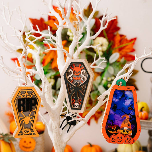 HALLOWEEN PUMPKIN PENDANT WITH LIGHT IN WOODEN BOX