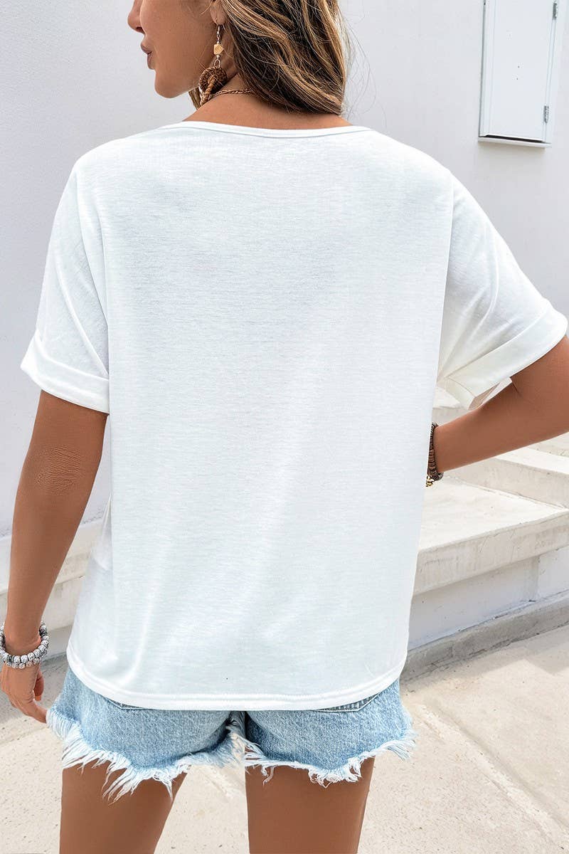 CWTBLS1859_BOHO V-NECK SHORT SLEEVE COLORFUL CROCHET TOP