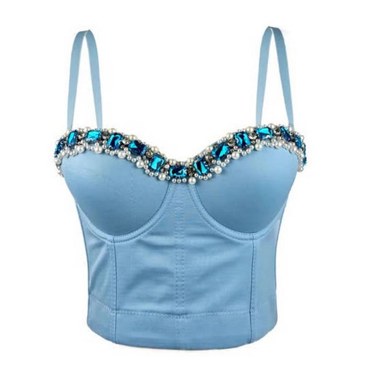 SEXY SLIM FIT HERRINGBONE BRA WITH RHINESTONES